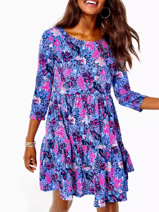 Lilly Pulitzer Dresses & Skirts - Lilly Pulitzer Geanna Floral Swing Dress Size XXL Blue Pink